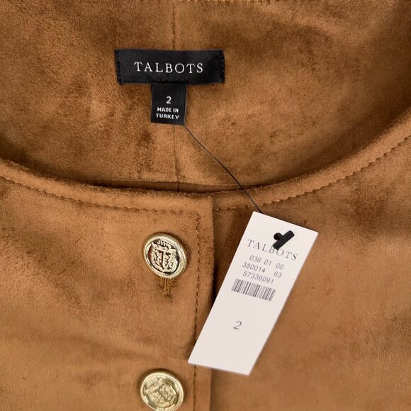 Talbots Dress Womens 2 Tan Tobacco Faux Suede Button Front Academia Quiet Luxury - Picture 12 of 14